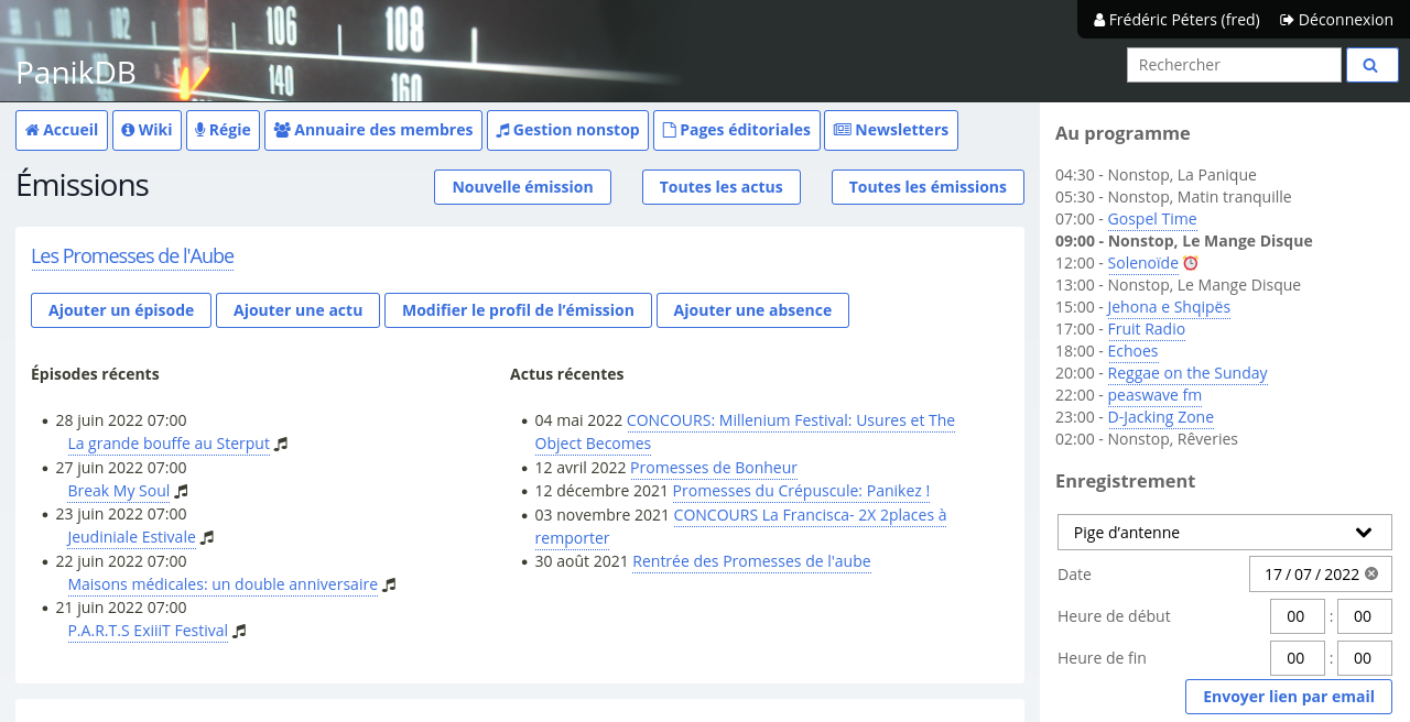 Capture d’écran illustrative de la page d’accueil de panikdb